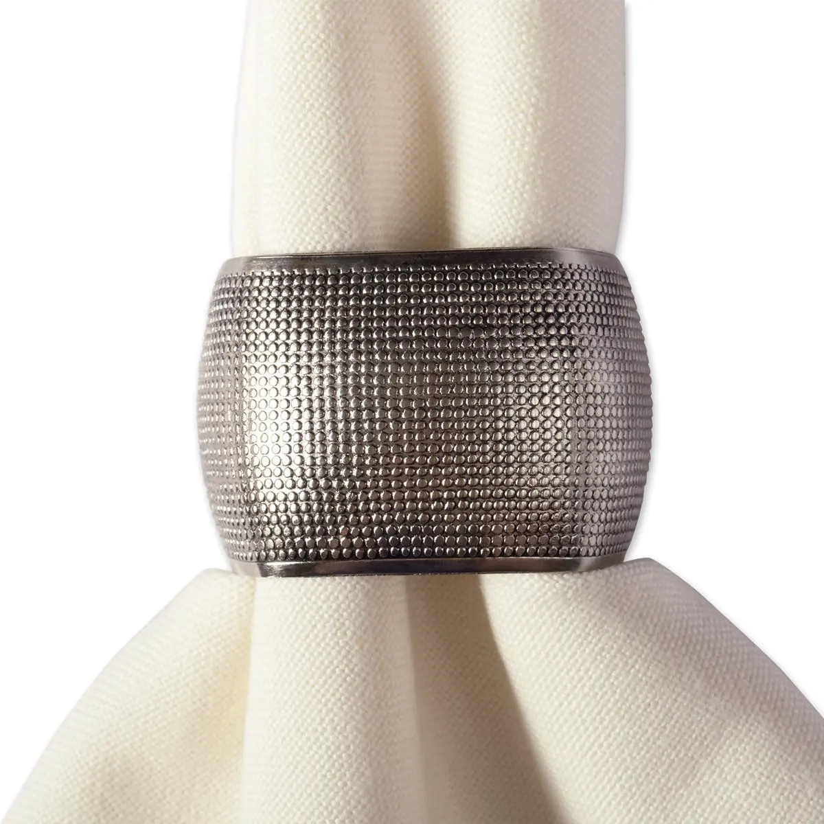 DII Silver 6 Count Napkin Ring Set | Modern Square Textured Design for Elegant Table Settings - view 3