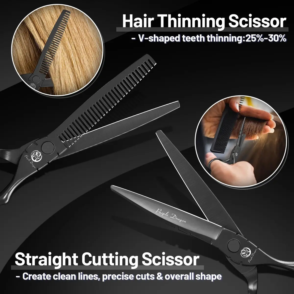 Purple Dragon 6 inch Hair Cutting Shears Set with Bag for Barbers - Black - view 4