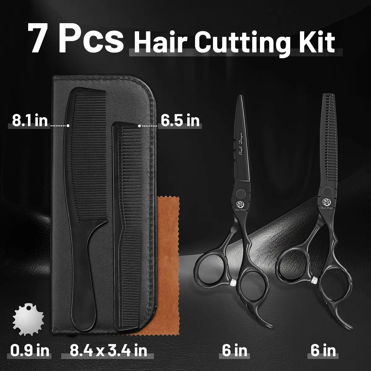 Purple Dragon 6 inch Hair Cutting Shears Set with Bag for Barbers - Black - view 6