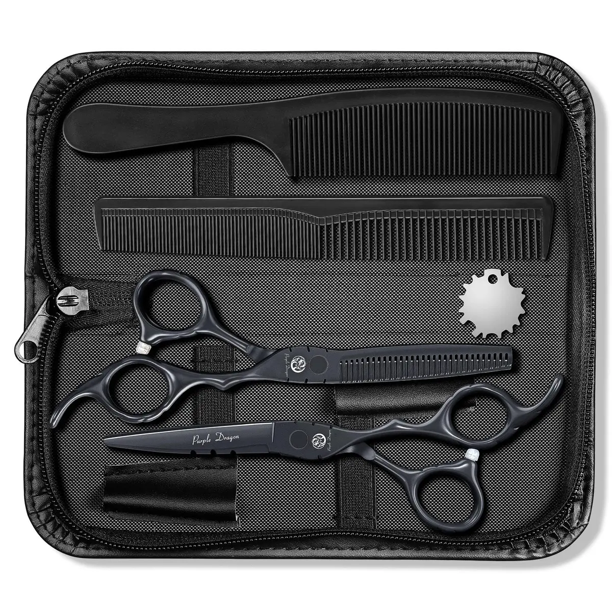 Purple Dragon 6 inch Hair Cutting Shears Set with Bag for Barbers - Black - main product image
