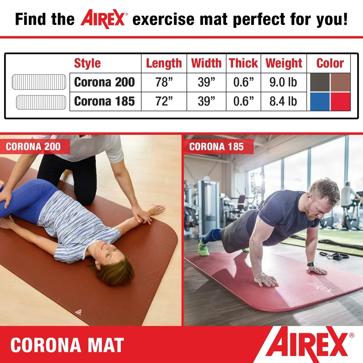 AIREX Corona 200 Premium Exercise Mat for Yoga, Physical Therapy, Rehabilitation, Balance & Stability Exercises, Pilates, Aerobics 198cm x 99cm | Swiss Quality Foam - view 6