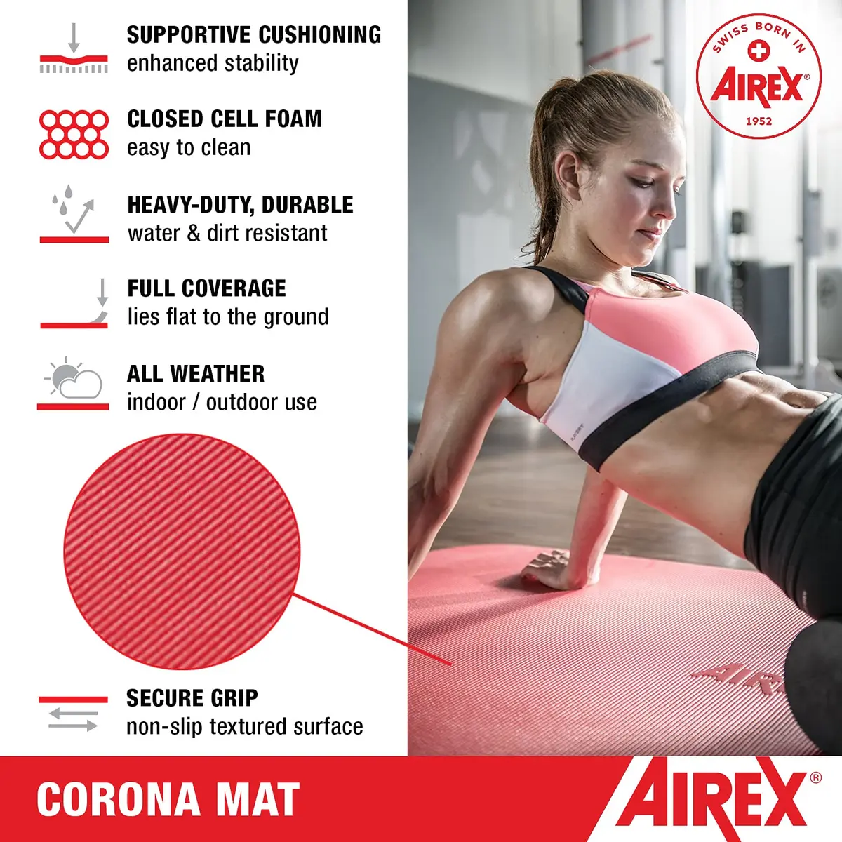 AIREX Corona 200 Premium Exercise Mat for Yoga, Physical Therapy, Rehabilitation, Balance & Stability Exercises, Pilates, Aerobics 198cm x 99cm | Swiss Quality Foam - view 2