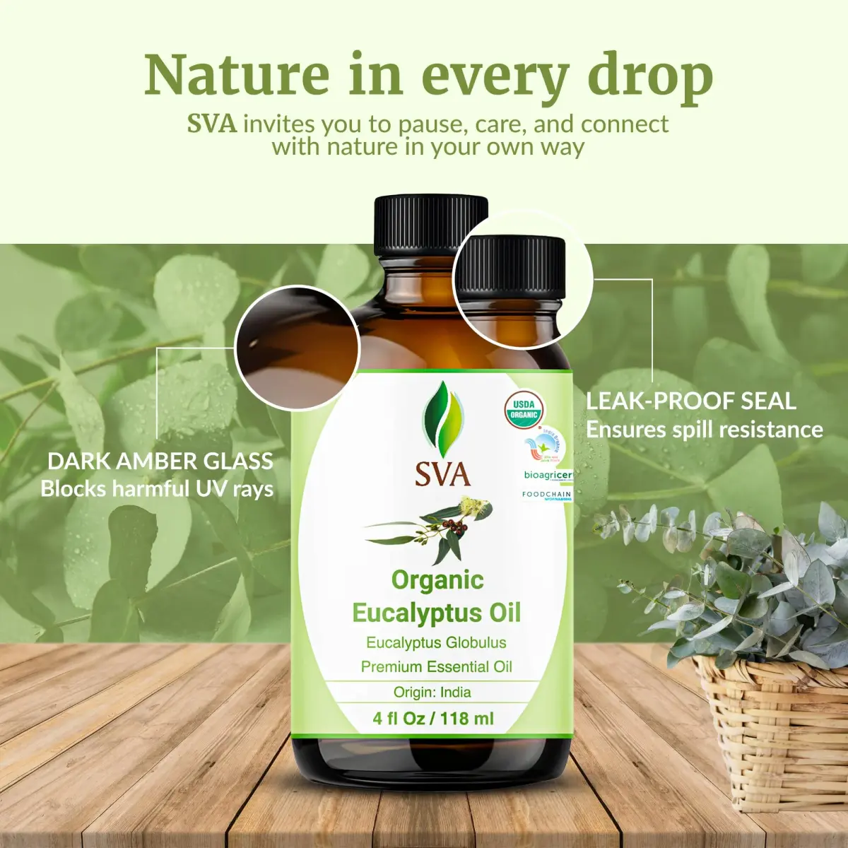 SVA ORGANICS Organic Eucalyptus Essential Oil 118 mL (4 Fl Oz) | Steam Distilled, Pure & Natural - view 7