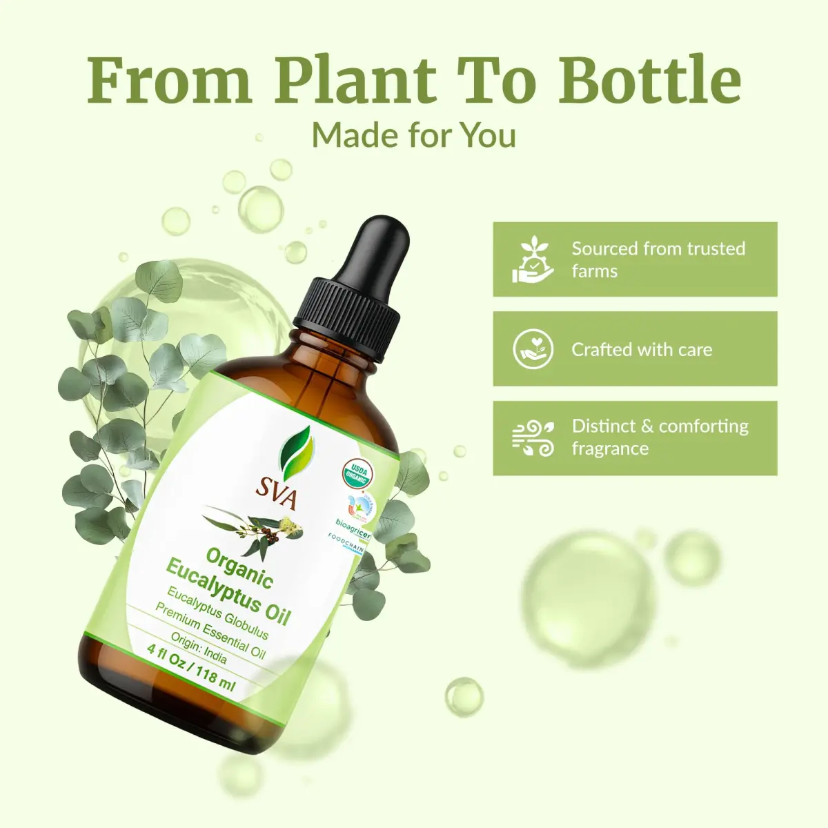 SVA ORGANICS Organic Eucalyptus Essential Oil 118 mL (4 Fl Oz) | Steam Distilled, Pure & Natural - view 4
