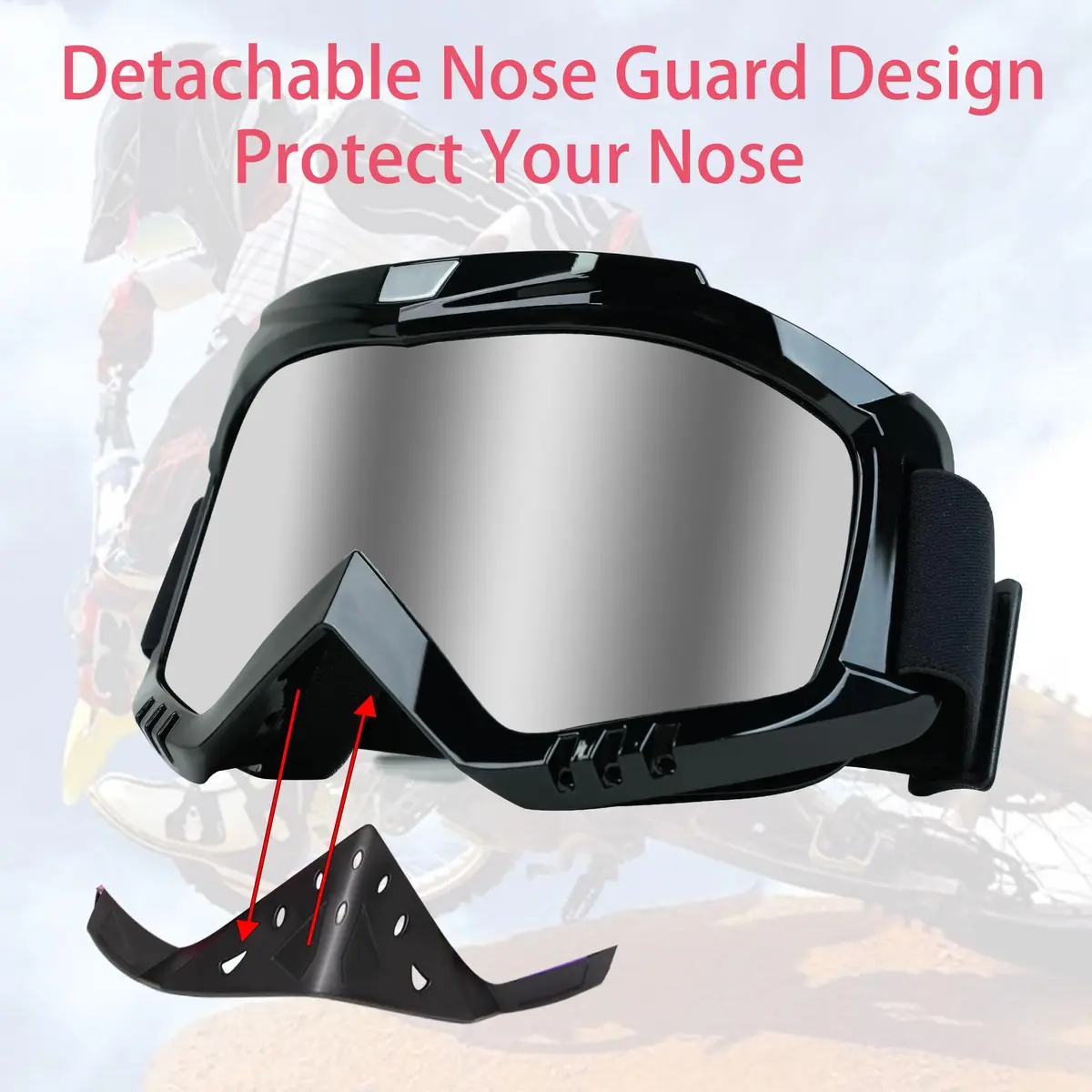 Dmeixs Silver Lens Motorcycle Motocross Goggles | Anti-Fog, UV Protection, Helmet Compatible - view 7
