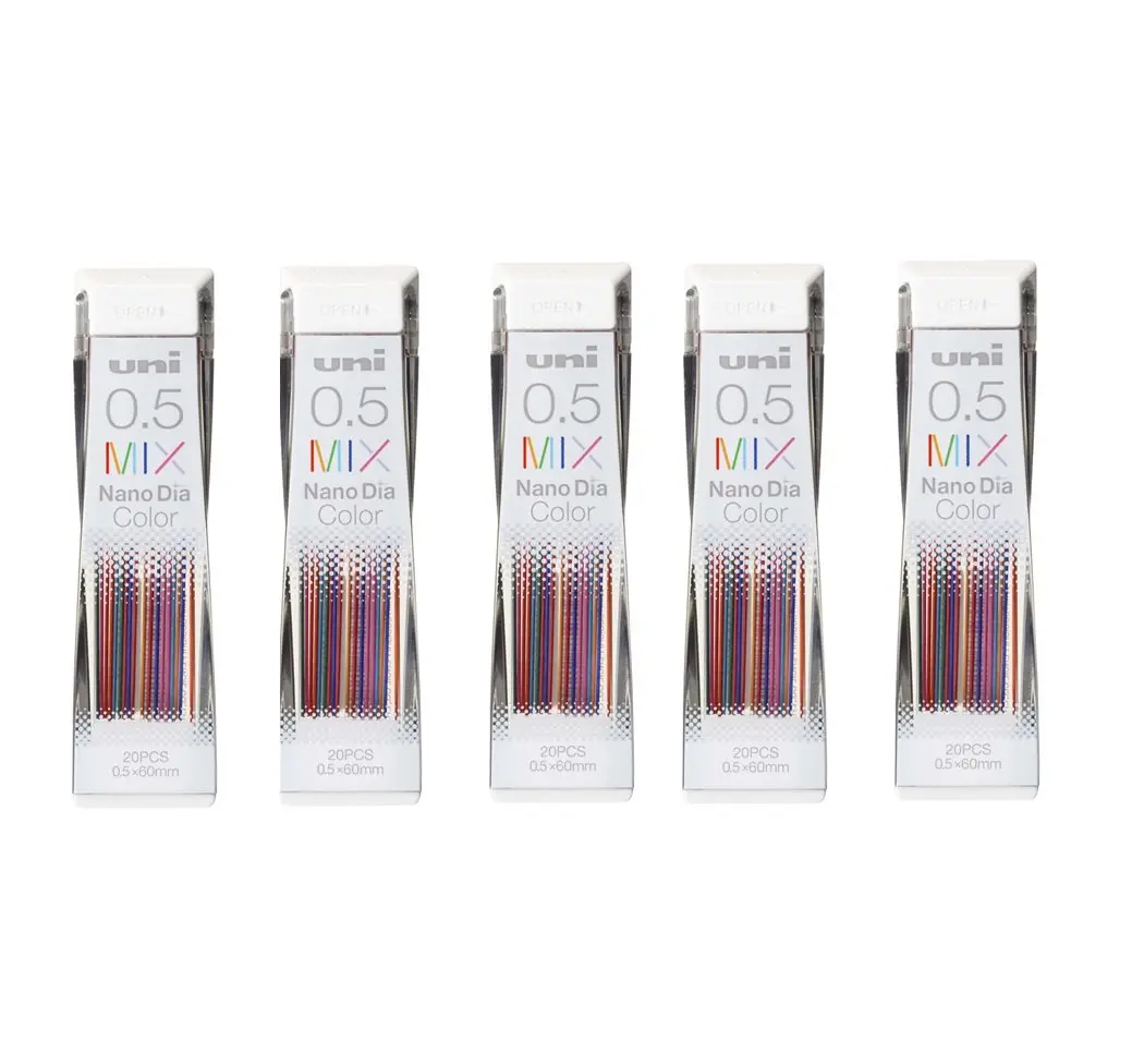 uni NanoDia Color Mechanical Pencil Leads 0.5mm 7 Color MIX, 100 Leads (20 Count x 5 Packs) | Smooth Writing Instrument - main product image