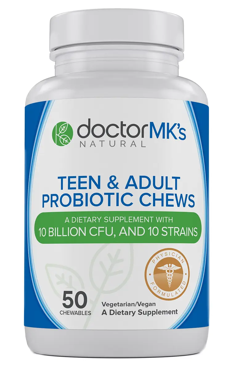 doctor MK's NATURAL Teen/Adult Probiotics Chewable 50 Count | Sugar Free Wild Berry Flavor for Gut & Immunity - main product image