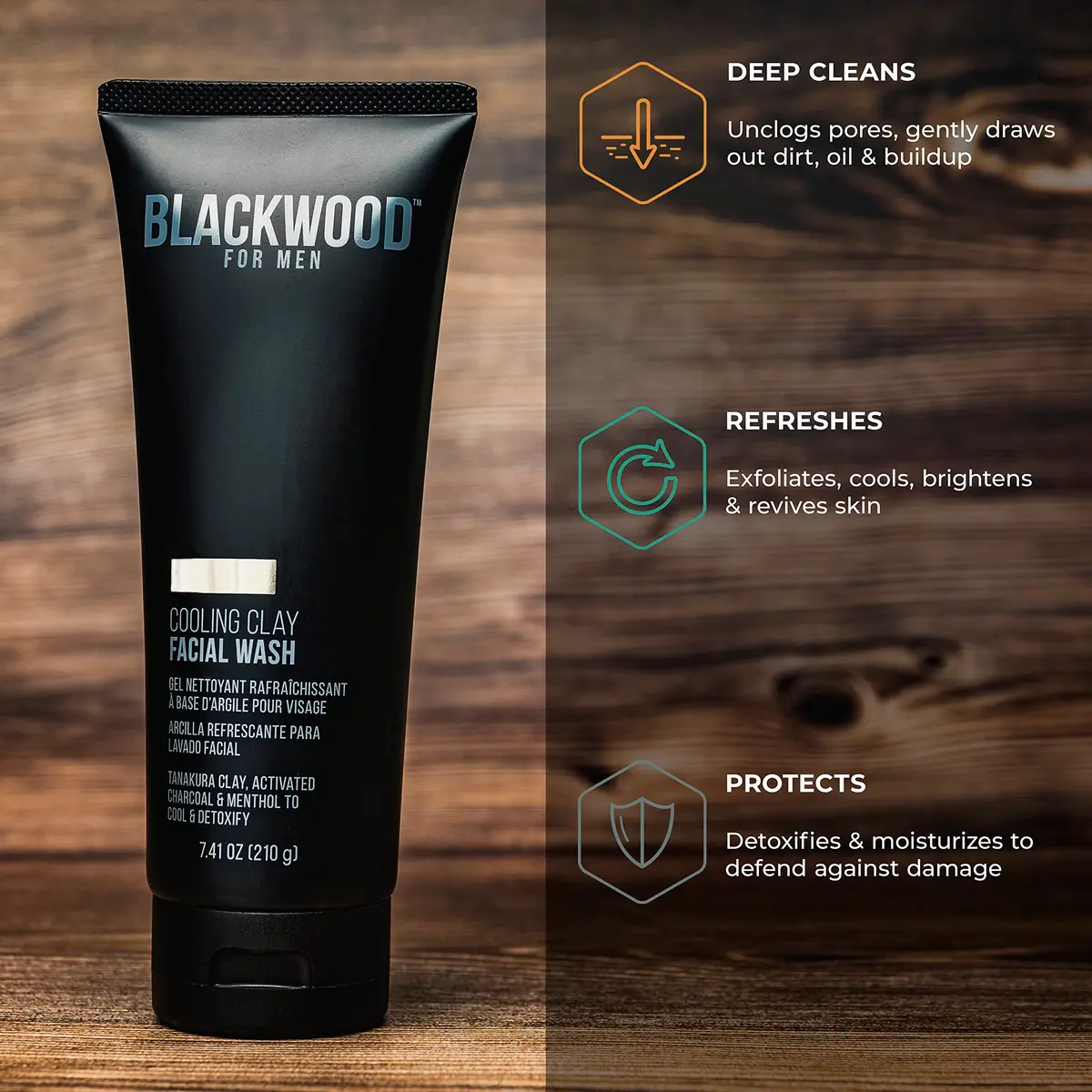 Blackwood For Men Cooling Clay Face Wash - Activated Charcoal, Menthol & Tanakura Clay | Deep Cleansing & Acne Treatment (7.41 oz) - view 5
