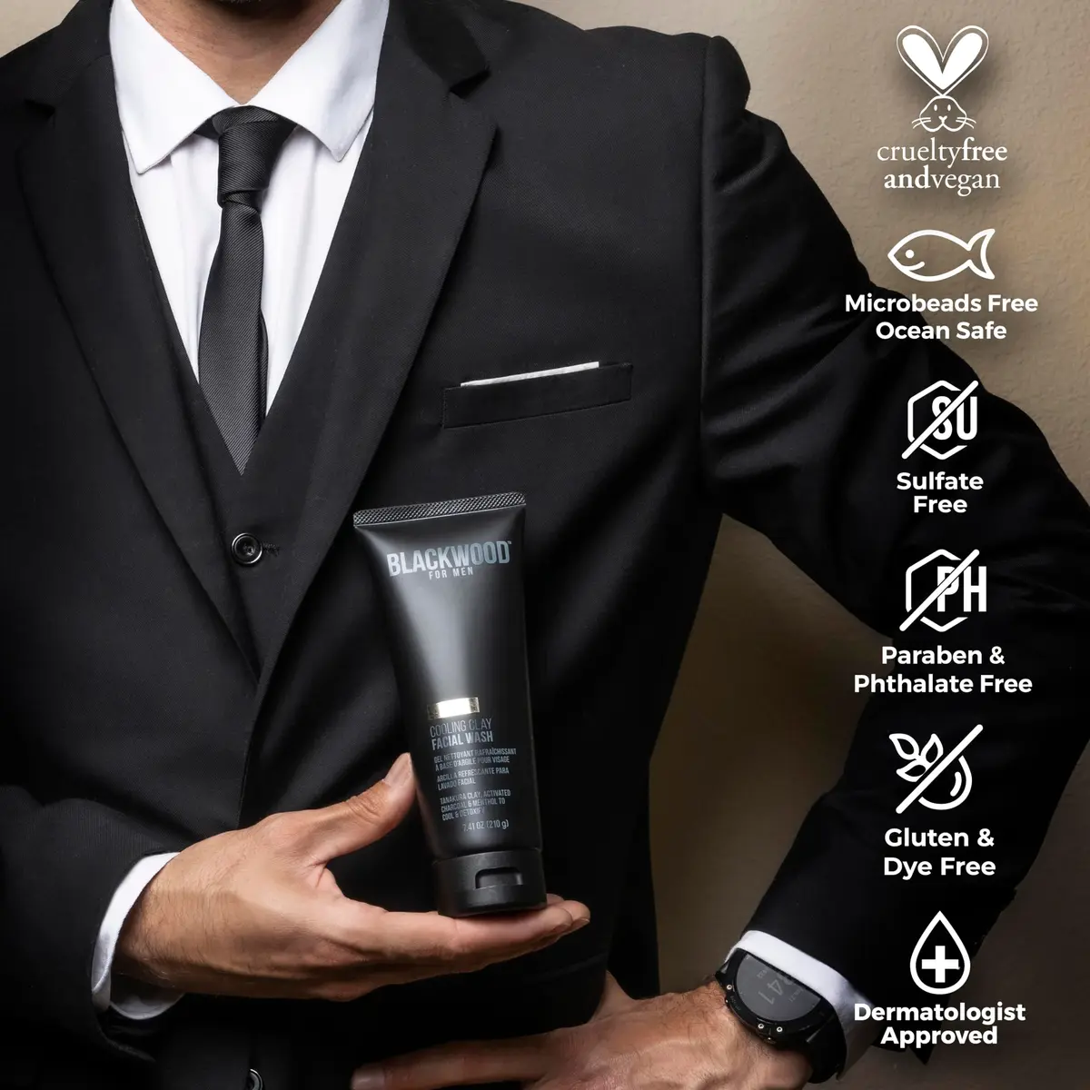 Blackwood For Men Cooling Clay Face Wash - Activated Charcoal, Menthol & Tanakura Clay | Deep Cleansing & Acne Treatment (7.41 oz) - view 3