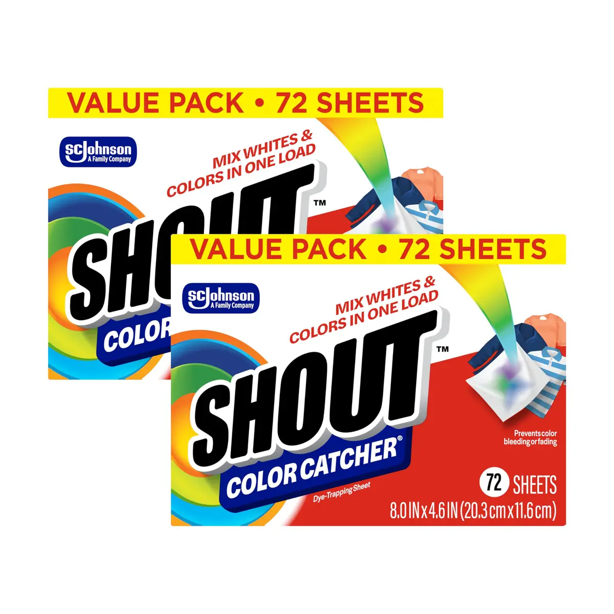 SHOUT Color Catchers Laundry Sheets 144 Count (72 Sheets x 2 Packs) | Prevents Color Runs & Maintains Original Clothing - main product image