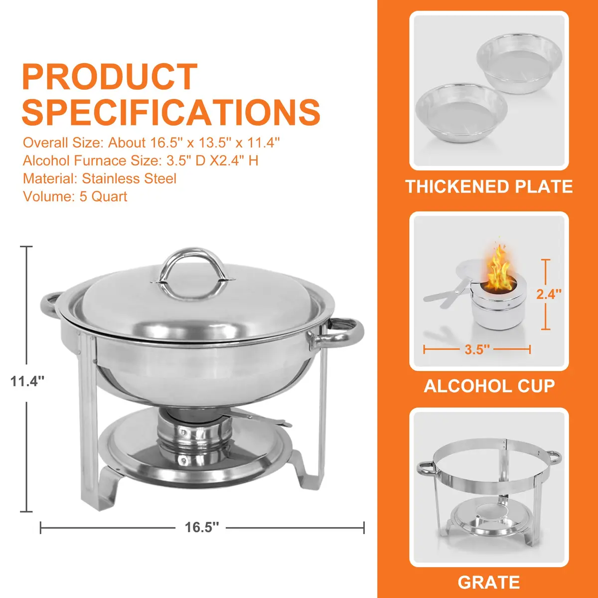SUPER DEAL 5 Qt. Stainless Steel Chafing Dish Set | Durable Buffet Warmer for Catering & Events - view 2