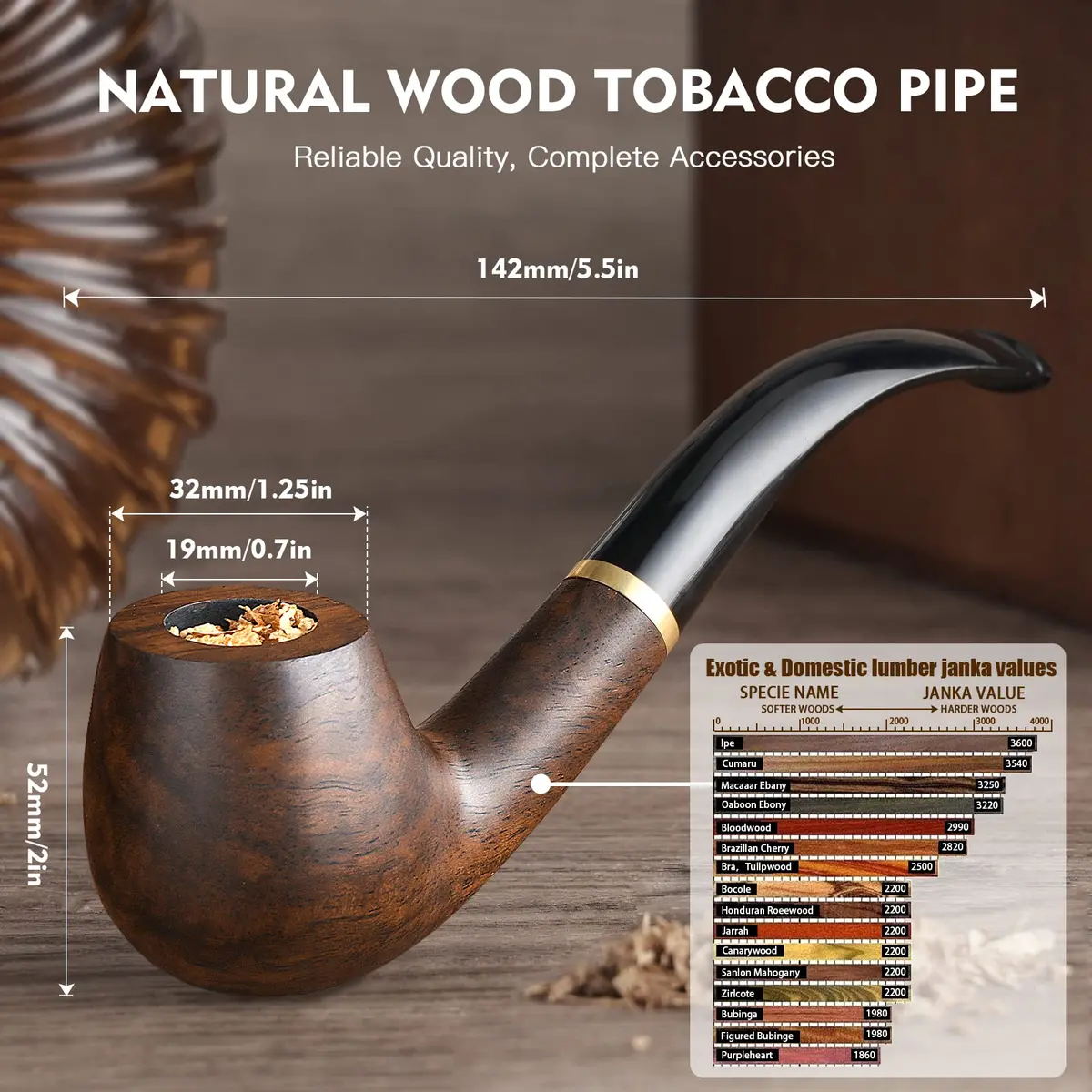 Scotte Handmade Wood Pipe Kit 20 Piece Set | Detachable Pipe with Accessories, Black & Pear Wood, Billiard Shape - view 3