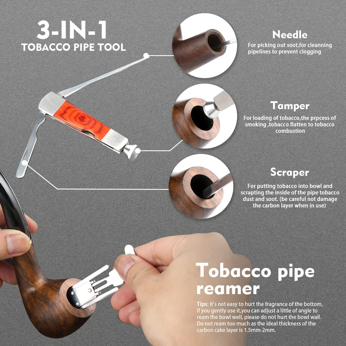 Scotte Handmade Wood Pipe Kit 20 Piece Set | Detachable Pipe with Accessories, Black & Pear Wood, Billiard Shape - view 4