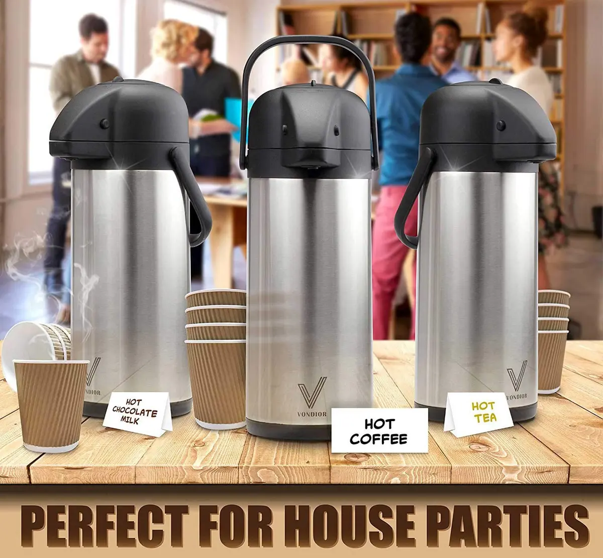 VONDIOR 85 oz (2.5L) Insulated Stainless Steel Coffee Carafe with Pump | Keeps Hot/Cold 20H - view 5