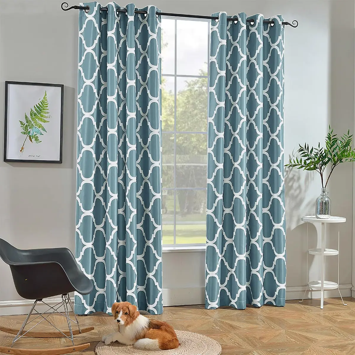 Melodieux Moroccan Fashion Room Darkening Blackout Grommet Curtains for Living Room, 52 in (132 cm) x 96 in (243 cm) | Geometric Moroccan Design - main product image