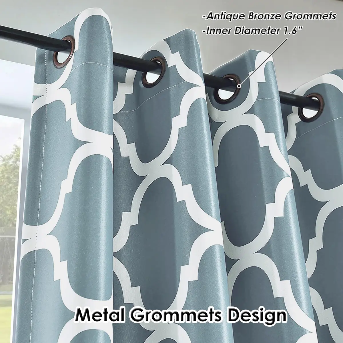Melodieux Moroccan Fashion Room Darkening Blackout Grommet Curtains for Living Room, 52 in (132 cm) x 96 in (243 cm) | Geometric Moroccan Design - view 3