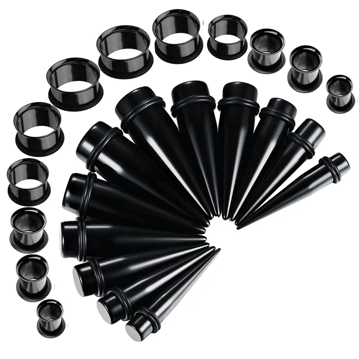 BodyJ4You Black 00G Ear Gauge Stretching Kit | 24-Piece Set with Stainless Steel Tunnels & Acrylic Tapers (10mm-20mm) - main product image