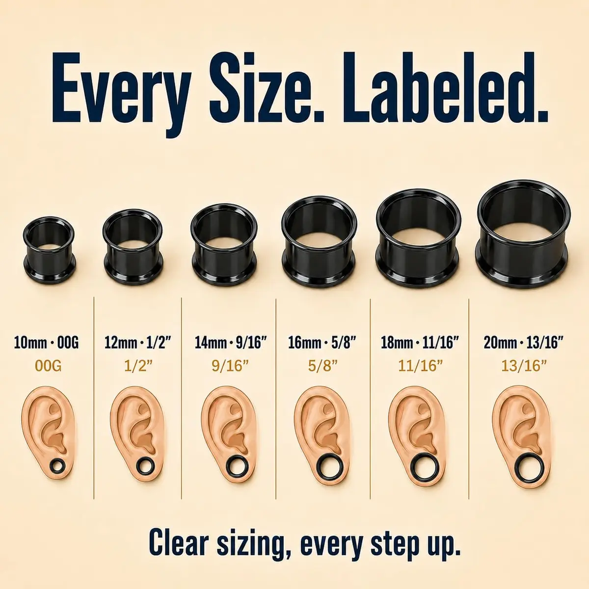 BodyJ4You Black 00G Ear Gauge Stretching Kit | 24-Piece Set with Stainless Steel Tunnels & Acrylic Tapers (10mm-20mm) - view 6