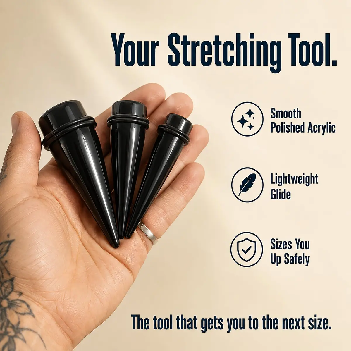 BodyJ4You Black 00G Ear Gauge Stretching Kit | 24-Piece Set with Stainless Steel Tunnels & Acrylic Tapers (10mm-20mm) - view 4
