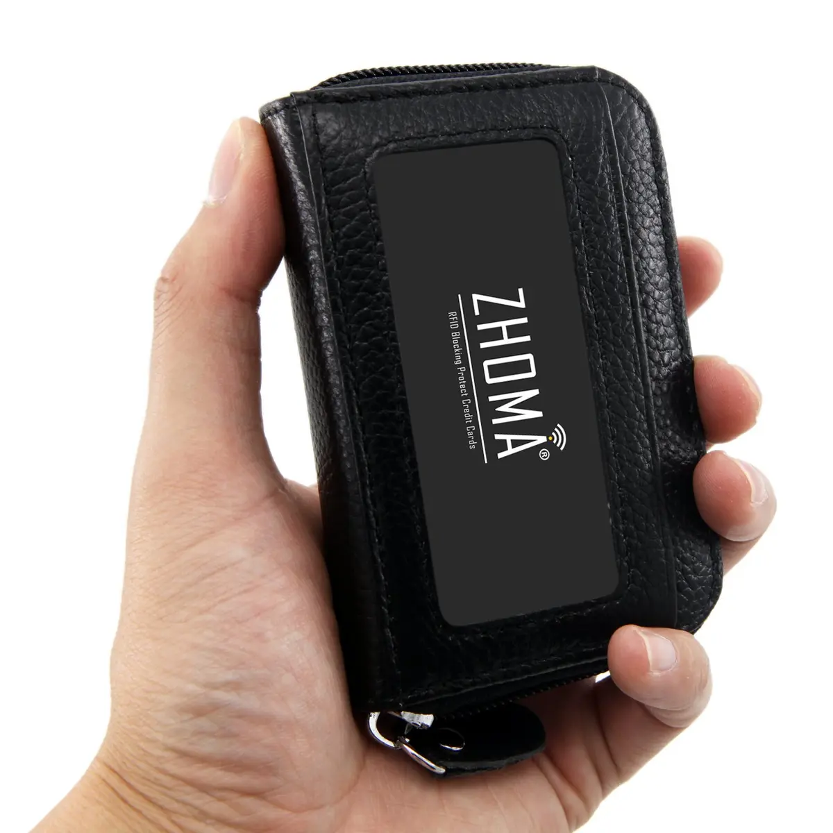 ZHOMA RFID Blocking Genuine Leather Credit Card Case Holder Security Travel Wallet - Black 11.9cm (4.5") | Protects Cards from Scans - view 5