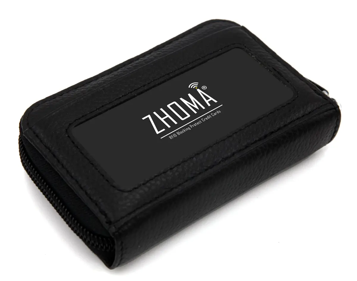 ZHOMA RFID Blocking Genuine Leather Credit Card Case Holder Security Travel Wallet - Black 11.9cm (4.5") | Protects Cards from Scans - view 6