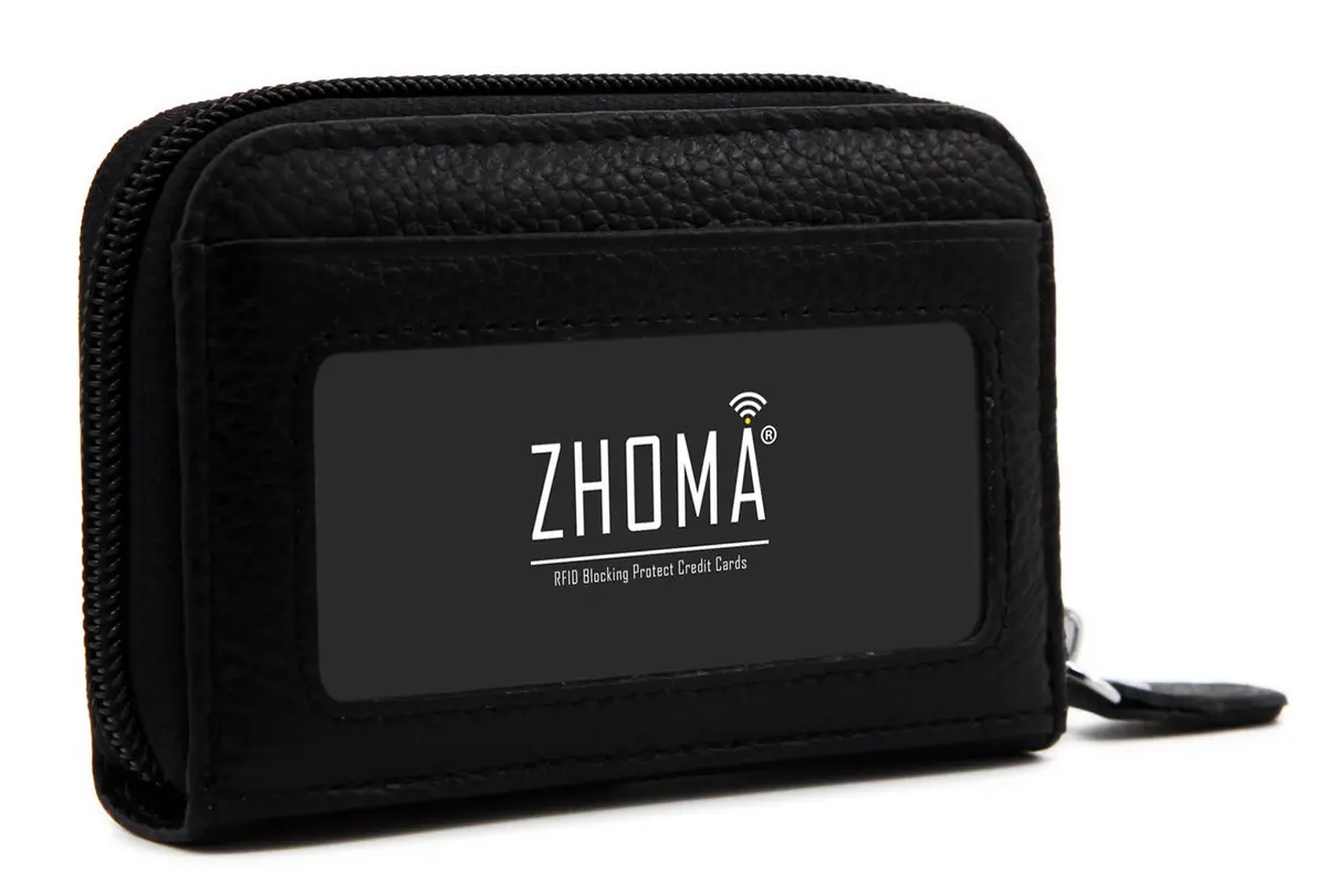 ZHOMA RFID Blocking Genuine Leather Credit Card Case Holder Security Travel Wallet - Black 11.9cm (4.5") | Protects Cards from Scans - view 3