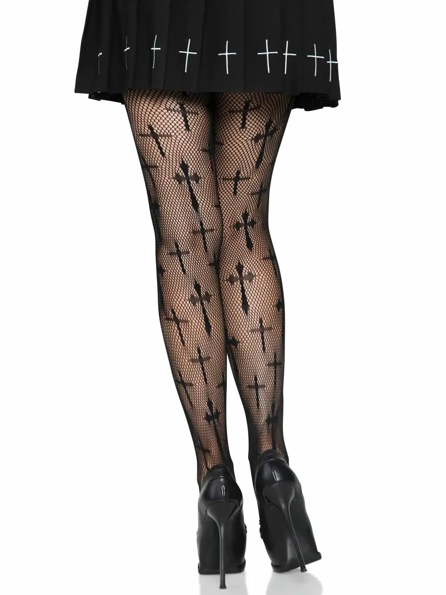 Leg Avenue Dark Alternative Fishnet Tights Worship Me One Size | Edgy Micro Net with High Waist Fit (70-120 chars) - view 2