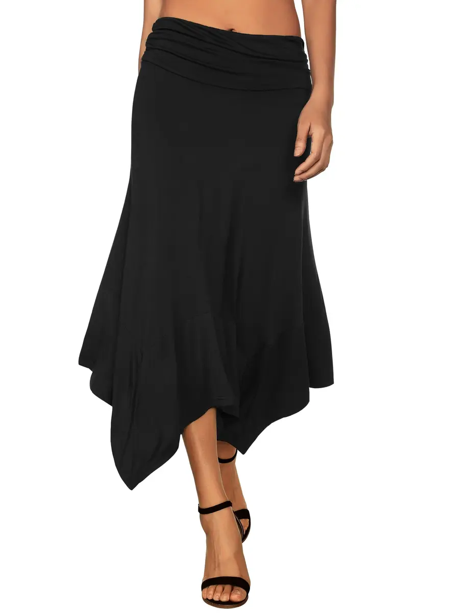 DJT Women's Flowy Handkerchief Hemline Midi Skirt Large Black | Flattering Silhouette & All-Season Comfort - main product image