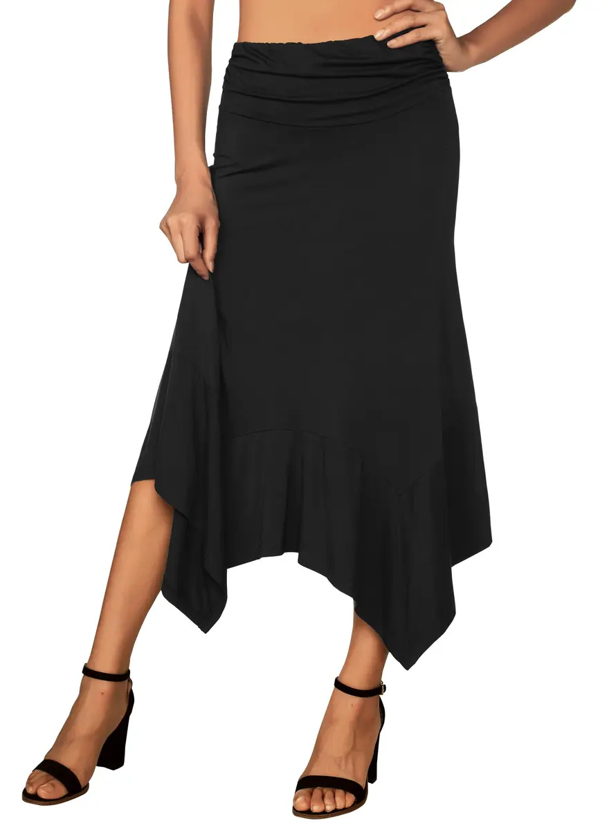 DJT Women's Flowy Handkerchief Hemline Midi Skirt Large Black | Flattering Silhouette & All-Season Comfort - view 2