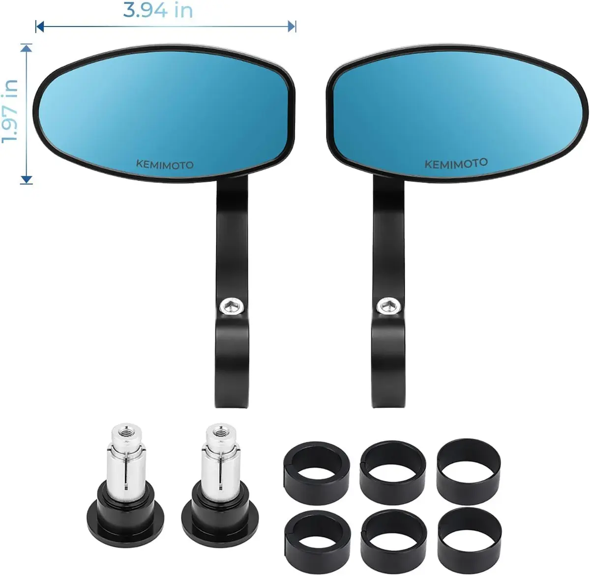 KEMIMOTO Motorcycle Handlebar Bar End Mirror Blue Lens | Universal Fit 7/8" Handlebars - view 7