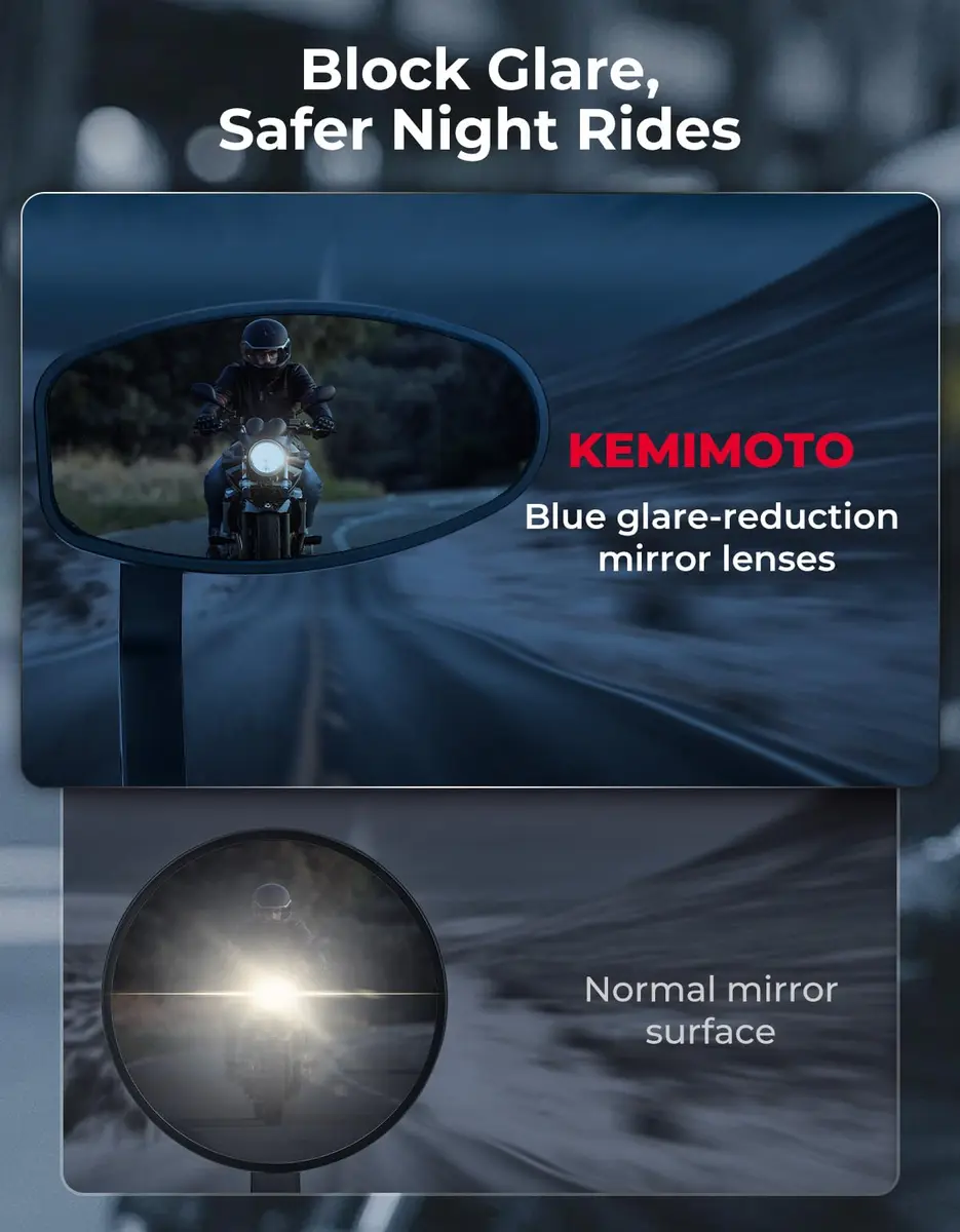 KEMIMOTO Motorcycle Handlebar Bar End Mirror Blue Lens | Universal Fit 7/8" Handlebars - view 2