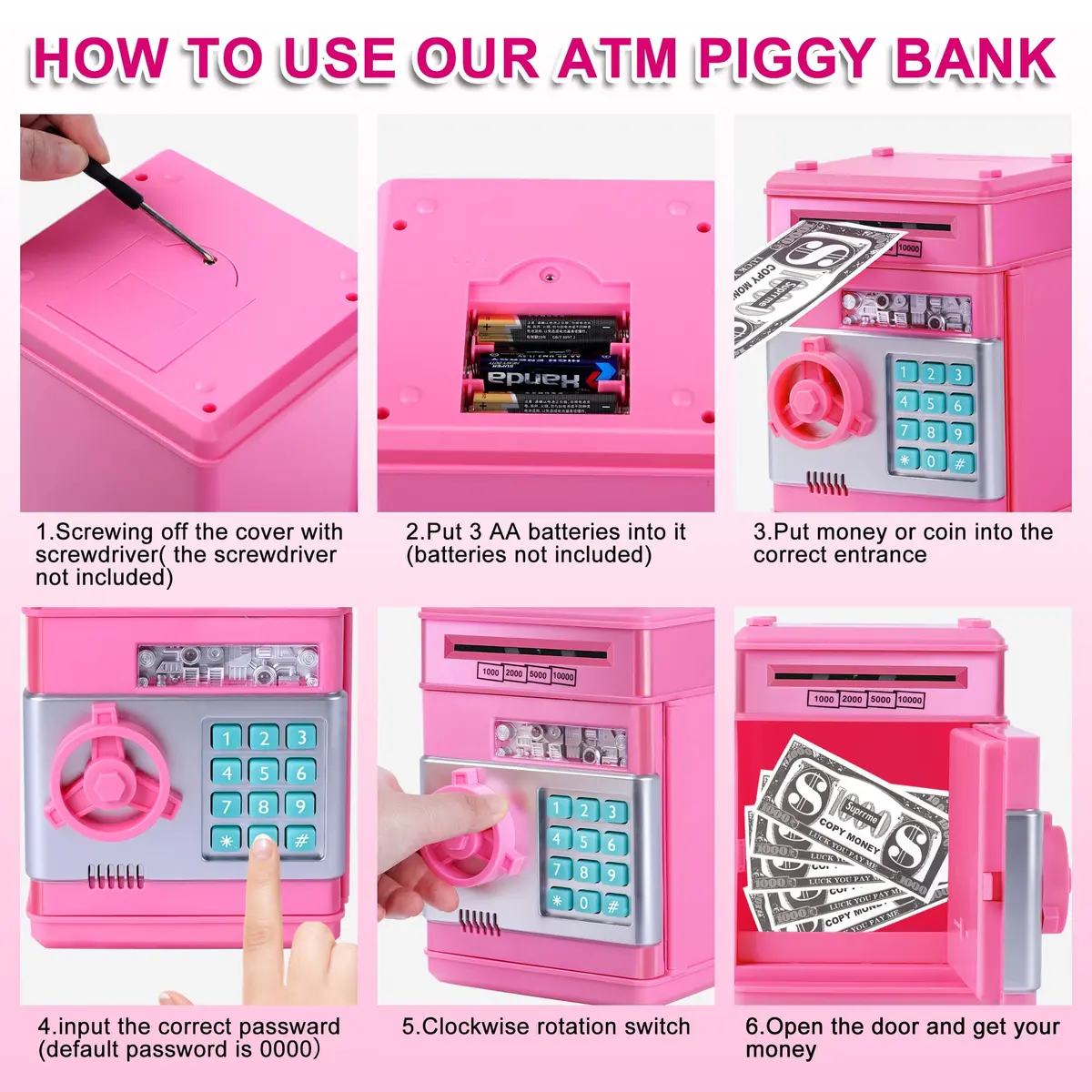 GuDoQi Pink Electronic Piggy Bank for Kids 3-10 Years | Mini ATM Money Saving Box with Password Protection - view 6