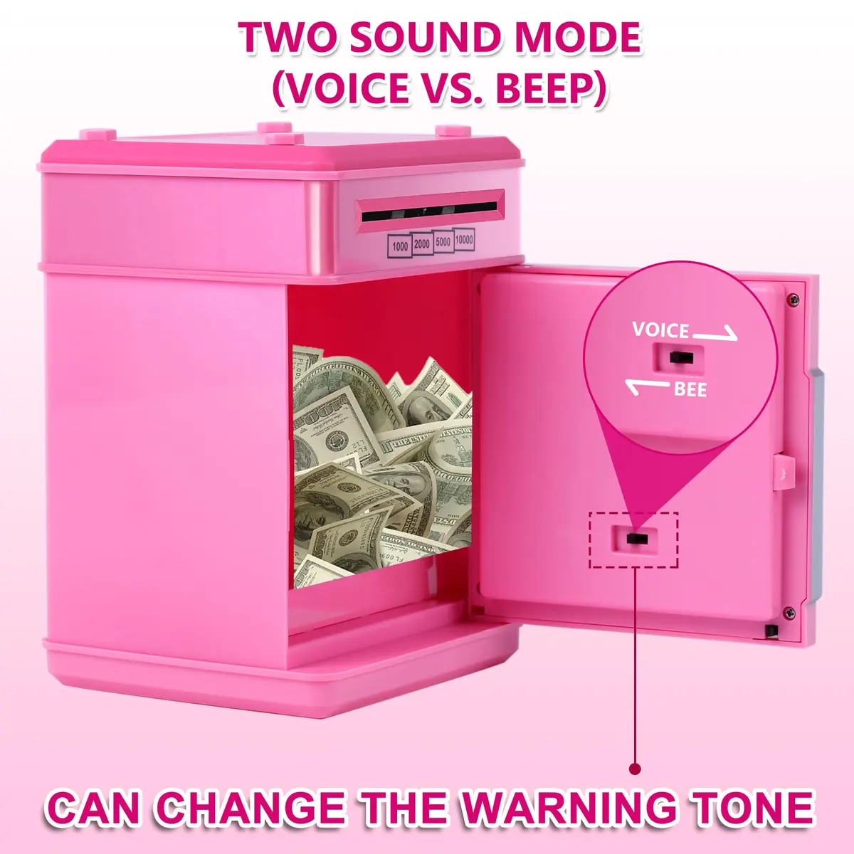 GuDoQi Pink Electronic Piggy Bank for Kids 3-10 Years | Mini ATM Money Saving Box with Password Protection - view 2