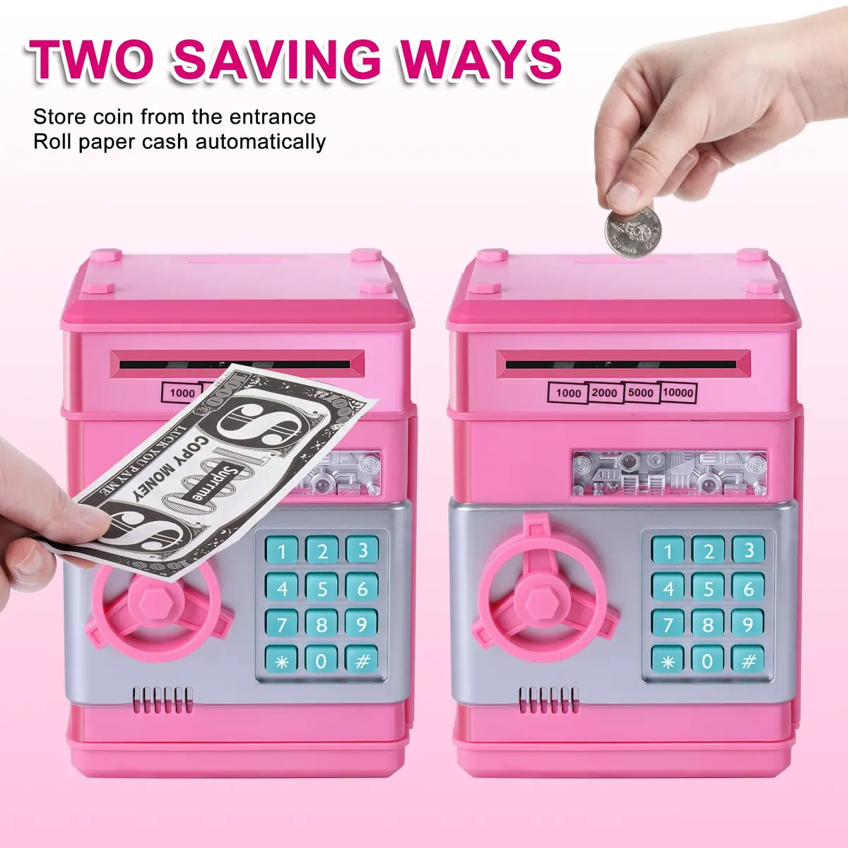 GuDoQi Pink Electronic Piggy Bank for Kids 3-10 Years | Mini ATM Money Saving Box with Password Protection - view 3