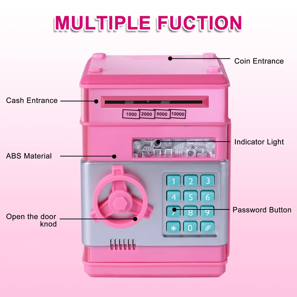 GuDoQi Pink Electronic Piggy Bank for Kids 3-10 Years | Mini ATM Money Saving Box with Password Protection - view 4