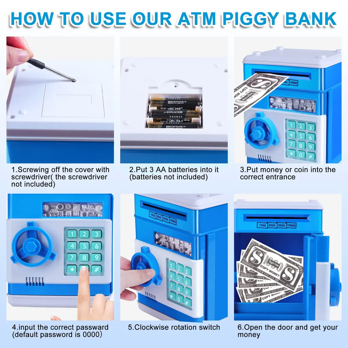 GuDoQi Electronic Piggy Bank for Kids 3-10 Years, 15 cm (5.9 in) | Mini ATM Cash Coin Saving Box with Password Lock - view 6