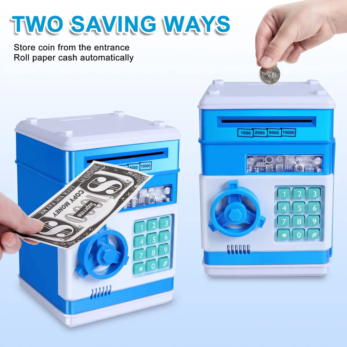 GuDoQi Electronic Piggy Bank for Kids 3-10 Years, 15 cm (5.9 in) | Mini ATM Cash Coin Saving Box with Password Lock - view 3