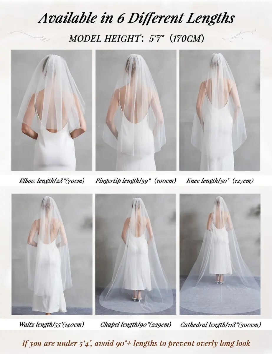 BEAUTELICATE Wedding Bridal Veil with Comb 39" Light Ivory | 1 Tier Cut Edge Veil for Elegant Brides - view 4