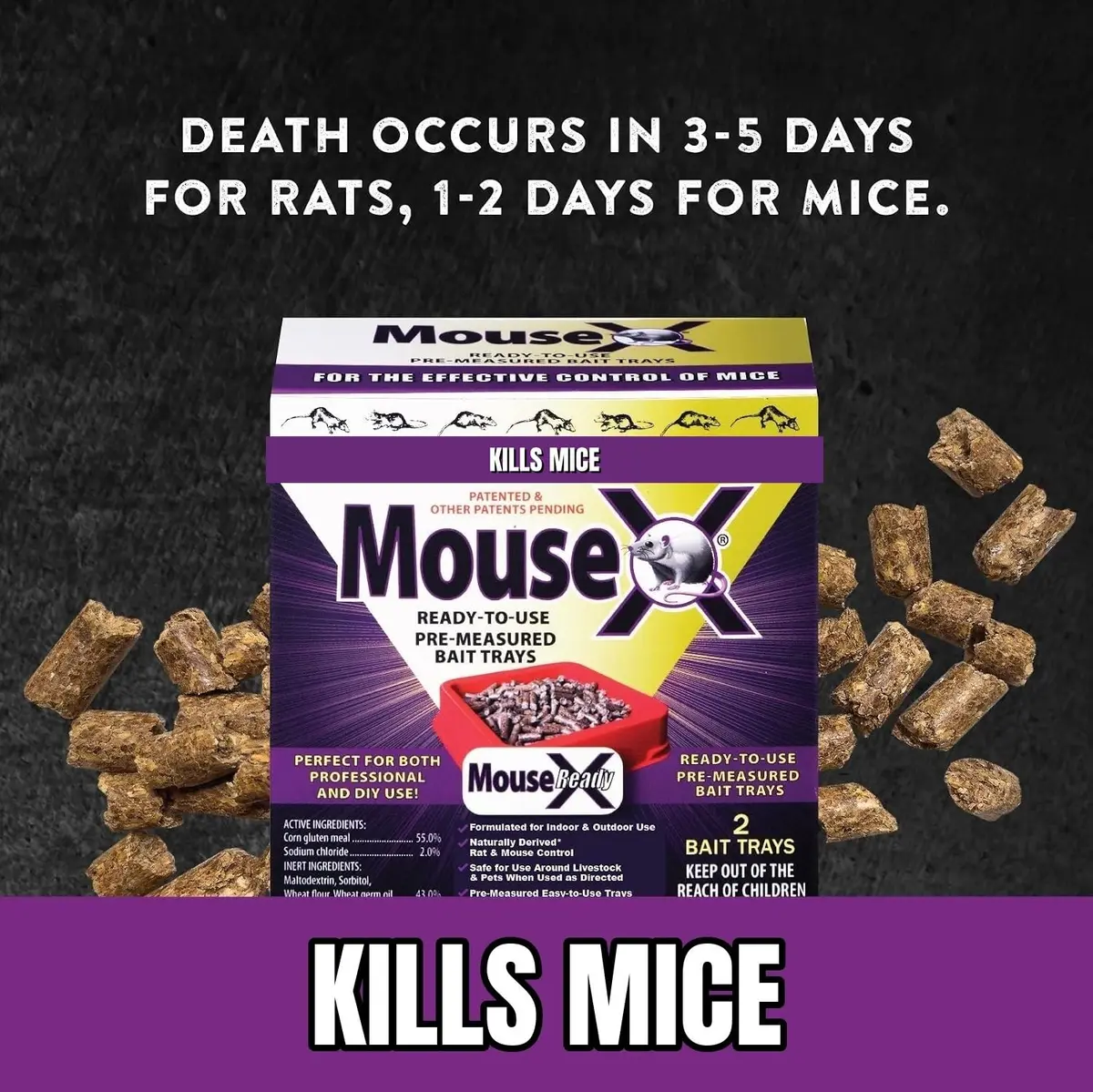 MouseX Ready-to-Use Pre-Measured 3 oz Bait Trays | Humane Mouse Killer Pellets, 2-Pack, Non-Toxic, Safe for Indoors & Outdoors - view 4