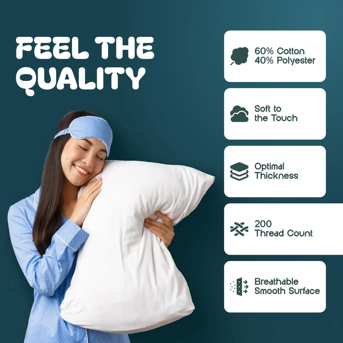 White Classic Luxury Hotel Collection Zippered Pillow Protector, Standard Size, Set of 2 | 200 Thread Count Cotton Pillow Covers - view 3