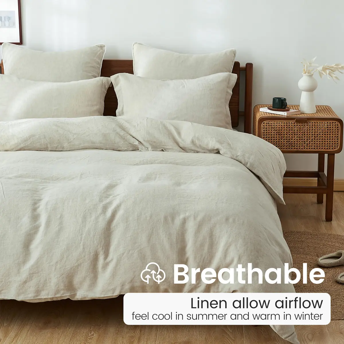 King Linens 100% Linen Pillow Shams Pack of 2 | Breathable, Soft & Durable (20'' x 36'') - view 3