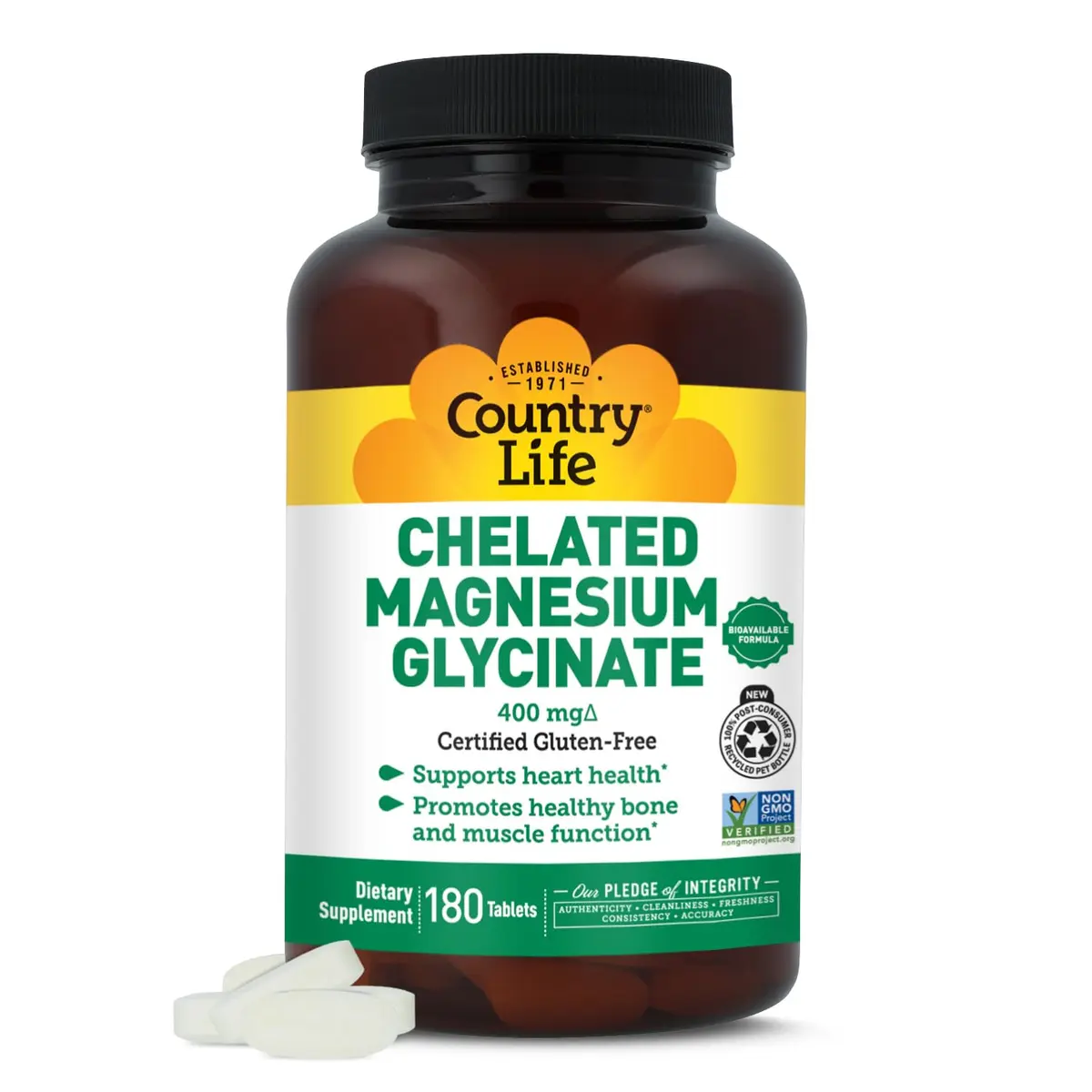 Country Life Chelated Magnesium Glycinate 400 mg | Supports Muscle & Wellness (115 characters) - main product image