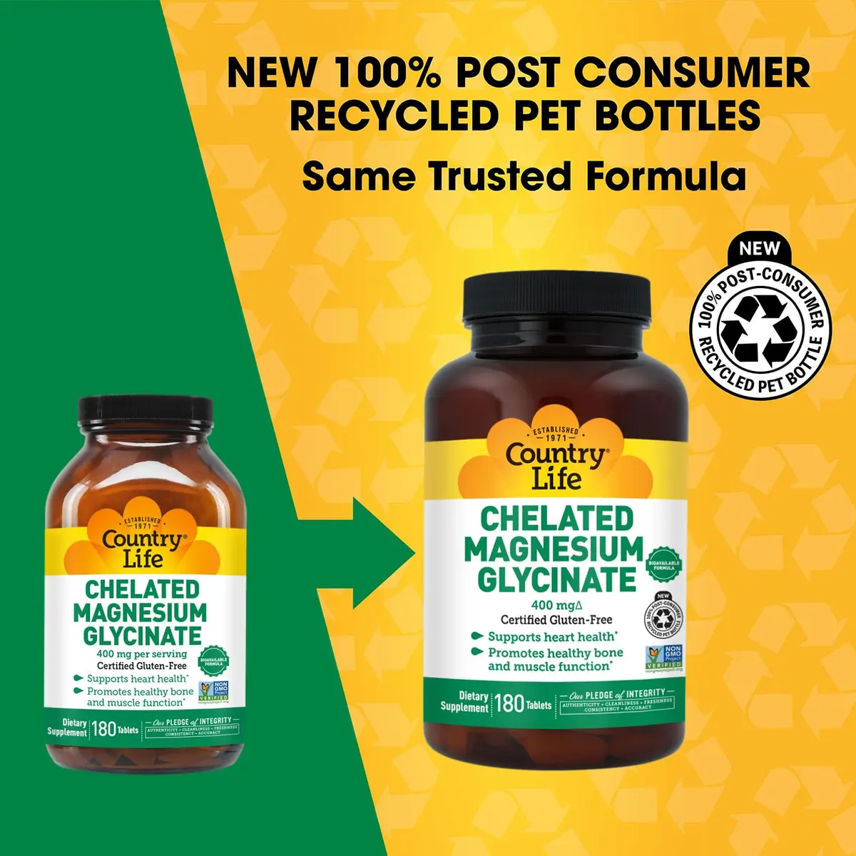 Country Life Chelated Magnesium Glycinate 400 mg | Supports Muscle & Wellness (115 characters) - view 2