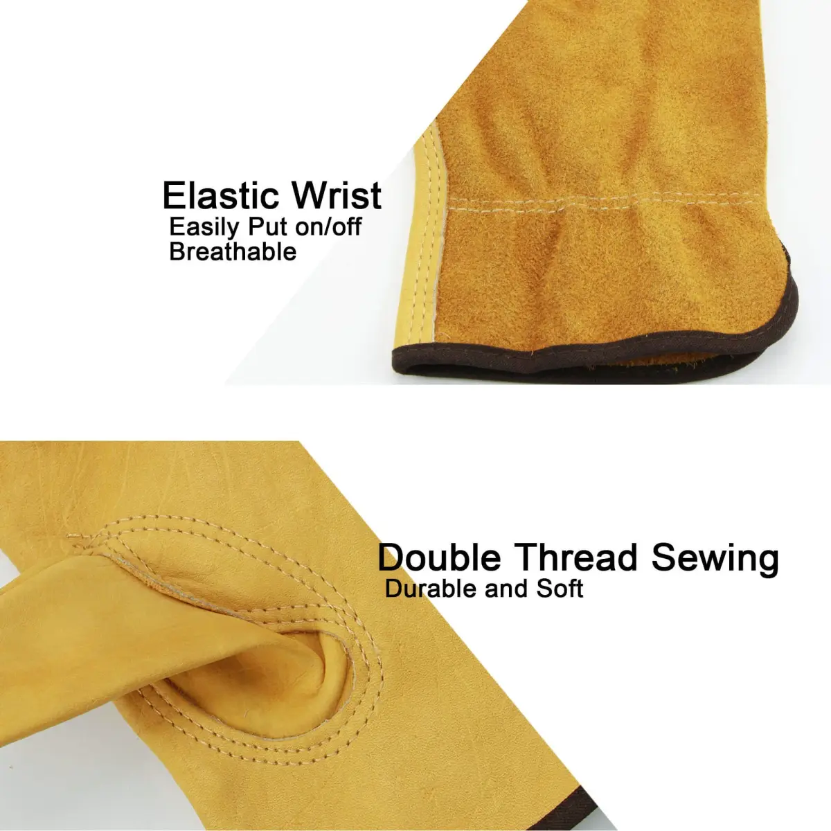 OZERO Leather Work Gloves Large | EN388 Certified Tough Cowhide for Gardening, Construction, Driving - view 3