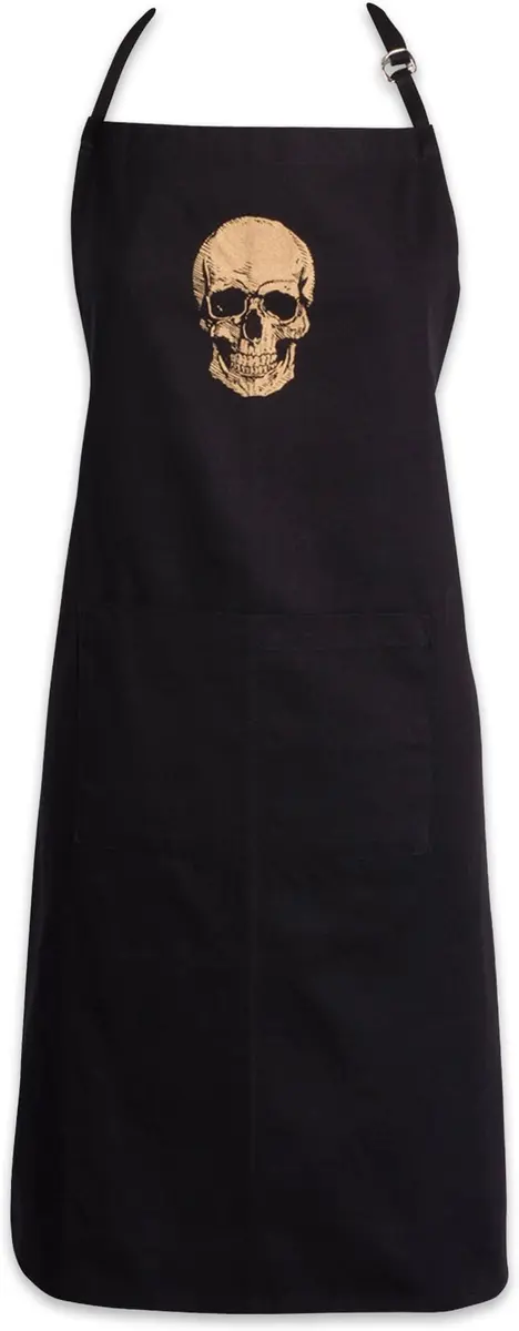 DII Happy Halloween Collection Goth Style Spooky Kitchen Apron, One Size, Gold Skull | Festive Halloween Apron for Men & Women - main product image