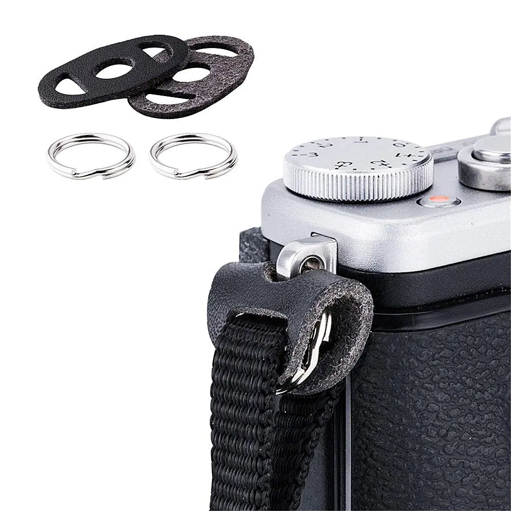JJC Camera Strap Eyelet Lug Split O Ring Adapter & Leather Cover for Camera | Fits Most Straps ≤ 12mm Wide - main product image