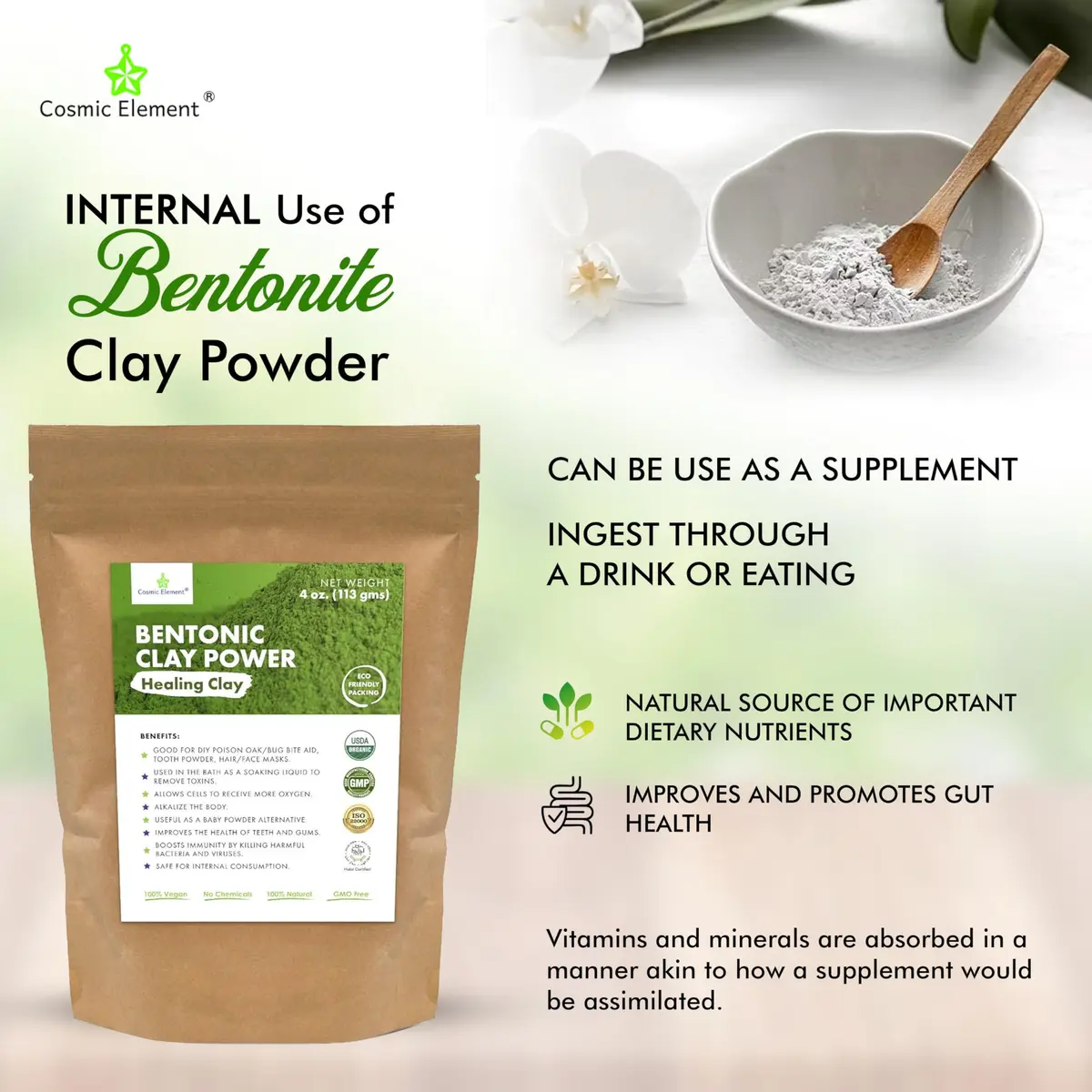 Cosmic Element Calcium Bentonite Clay Powder 4 oz | Skin Detox & Deep Pore Cleansing - view 5