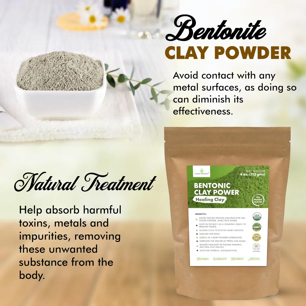 Cosmic Element Calcium Bentonite Clay Powder 4 oz | Skin Detox & Deep Pore Cleansing - view 8