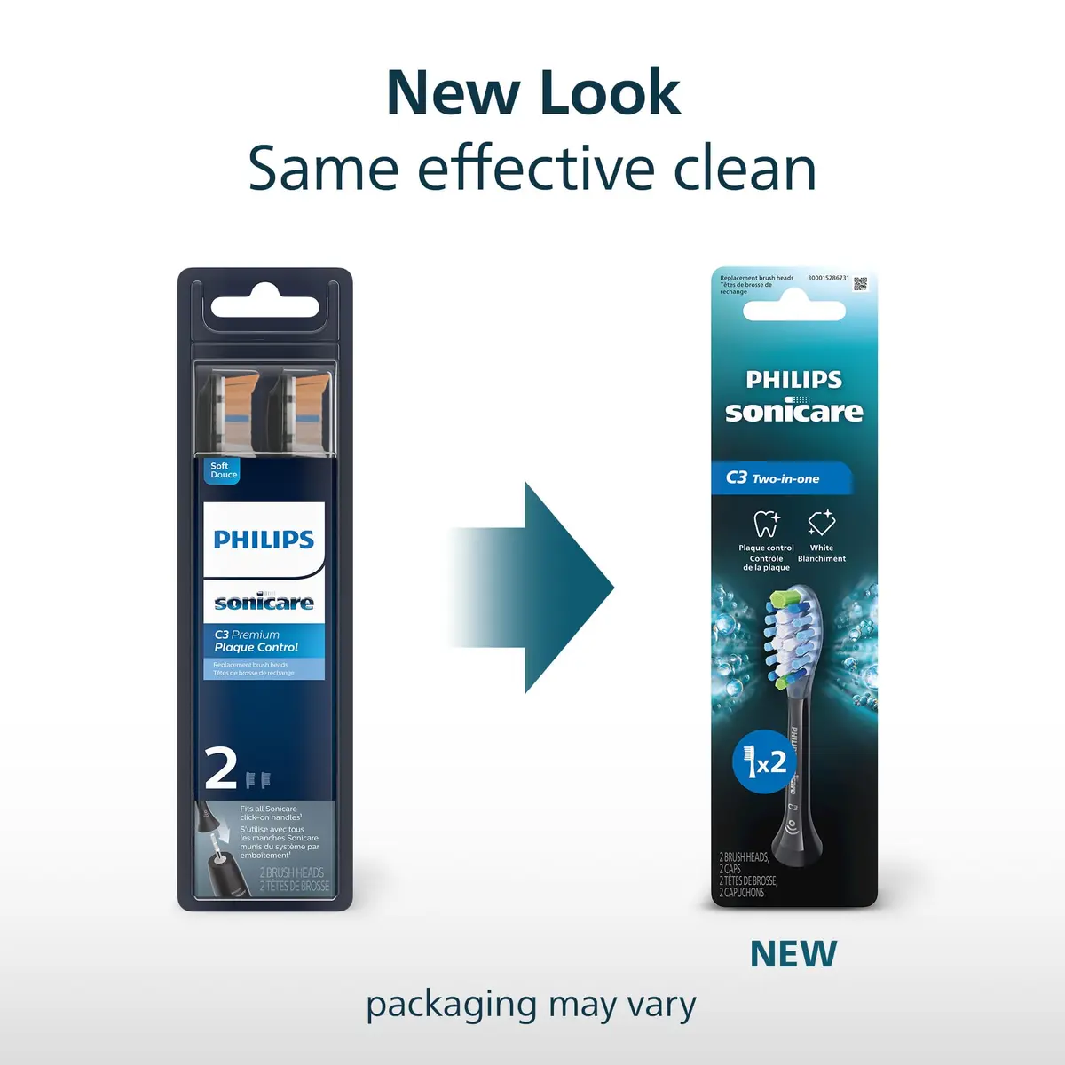 Philips Sonicare C3 Two-in-One Replacement Toothbrush Heads Black 2 Count | Deep Clean & Stain Removal - view 2