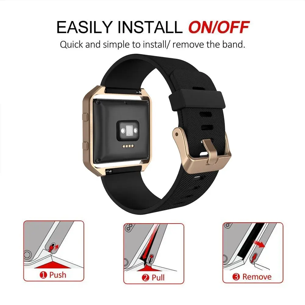 Simpeak Sport Band Compatible with Fitbit Blaze Small (24mm) | Black Band + Rose Gold Frame - view 5